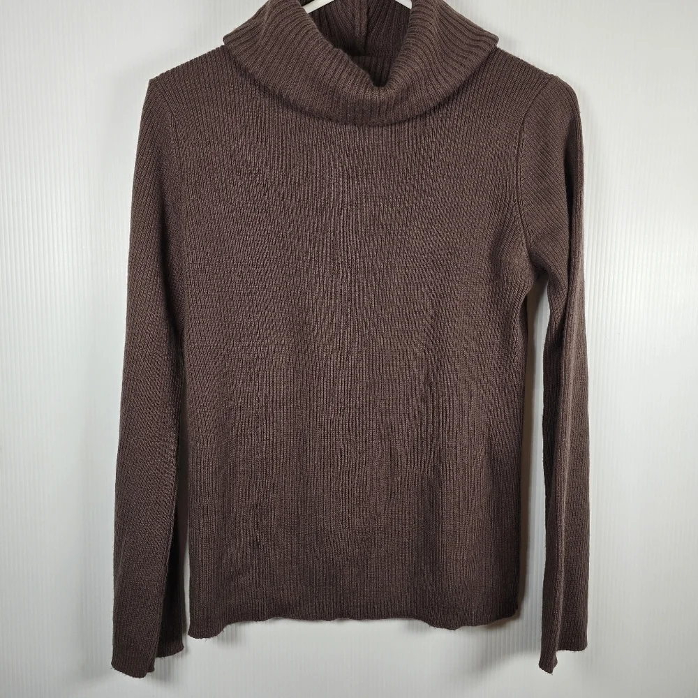 Tweeds Womens Wool Chocolate Brown Cowl Neck Ribbed Long Sleeve Sweater Size M